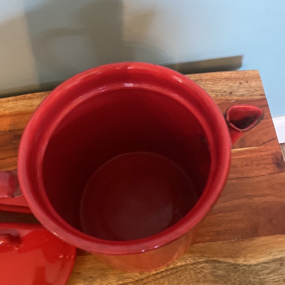 Porcelain red enamel coffee pot 1940 tea pot. Shabby chic retro cottagecore - Picture 7 of 11